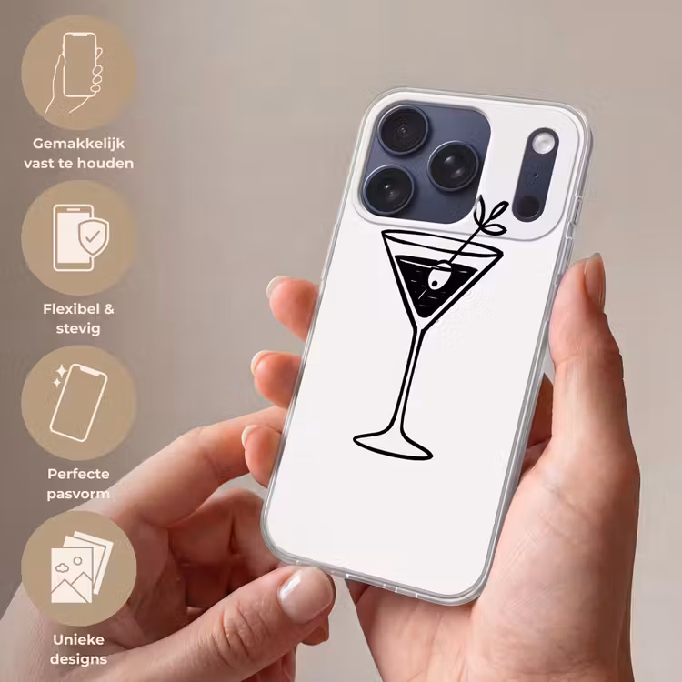 Cocktail - Glas - Olijf - Minimalistisch Telefoonhoesje iPhone 17 Pro klein -sfeer3_NL