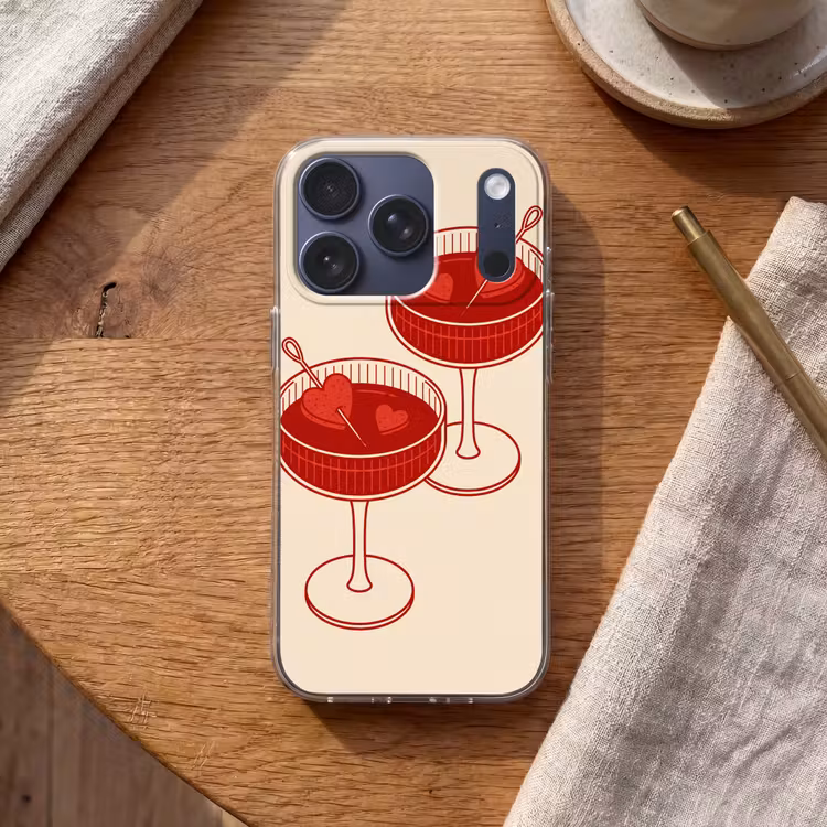 Cocktail - Hartjes - Liefde - Illustratie - Rood Telefoonhoesje iPhone 17 Pro klein -sfeer1