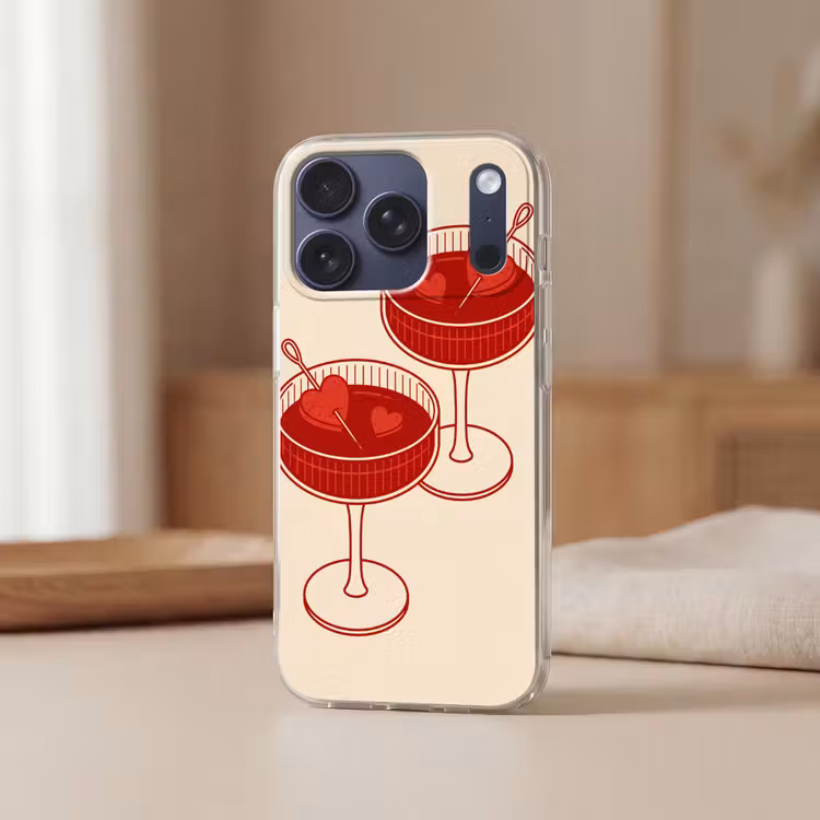 Cocktail - Hartjes - Liefde - Illustratie - Rood Telefoonhoesje iPhone 17 Pro klein -sfeer2