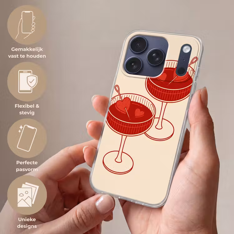 Cocktail - Hartjes - Liefde - Illustratie - Rood Telefoonhoesje iPhone 17 Pro klein -sfeer3_NL