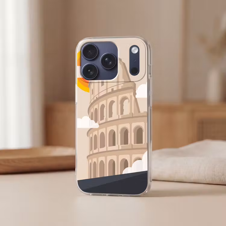 Colosseum - Zonsopgang - Rome - Architectuur - Beige Telefoonhoesje iPhone 17 Pro klein -sfeer2