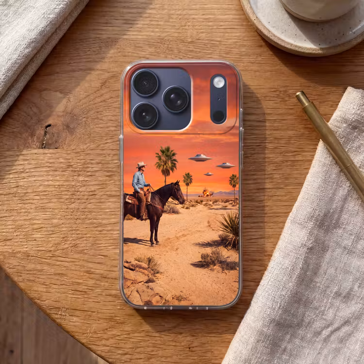 Telefoonhoesje - Cowboy - Paard - Woestijn - Cowboy - Paard - Woestijn Telefoonhoesje iPhone 17 Pro klein