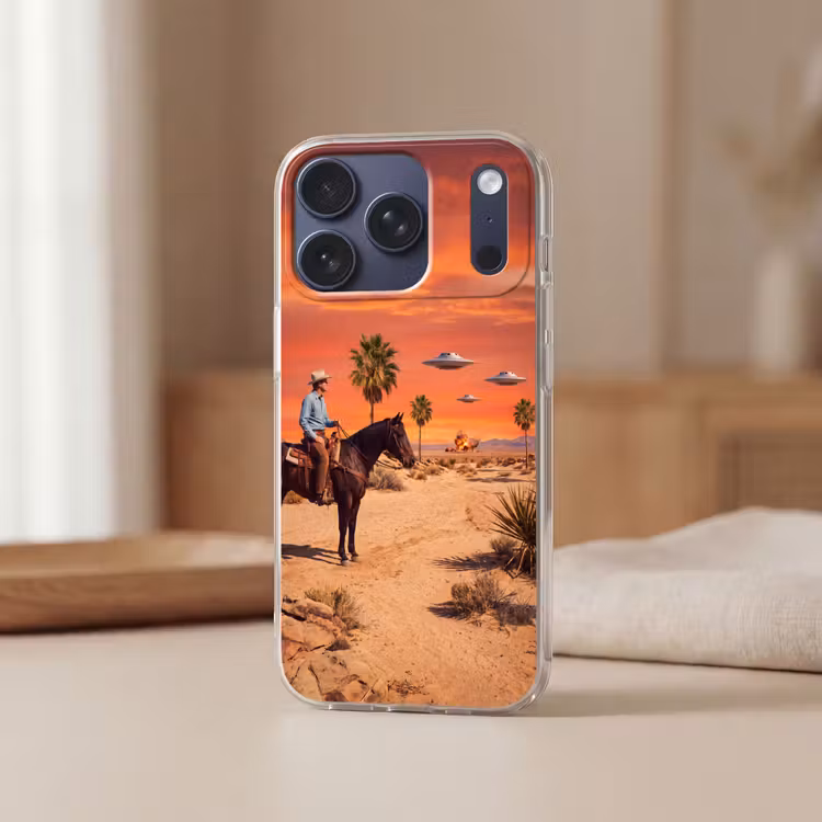 Telefoonhoesje - Cowboy - Paard - Woestijn - Cowboy - Paard - Woestijn Telefoonhoesje iPhone 17 Pro klein