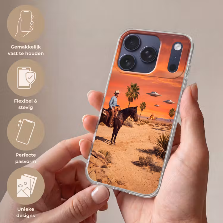 Telefoonhoesje - Cowboy - Paard - Woestijn - Cowboy - Paard - Woestijn Telefoonhoesje iPhone 17 Pro klein