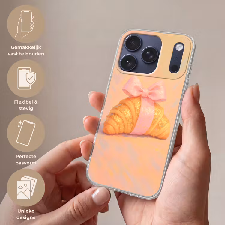 Croissant - Strik - Roze Telefoonhoesje iPhone 17 Pro klein -sfeer3_NL