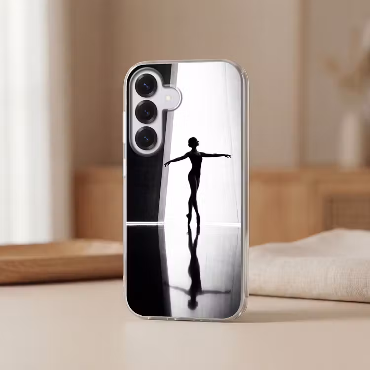 Danser - Silhouette - Kunst - Modern - Zwart-wit Telefoonhoesje Samsung Galaxy S26 klein -sfeer2