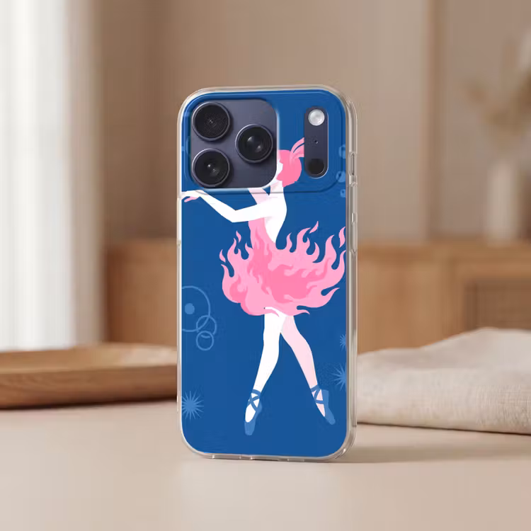 Danseres - Vlammenrok - Abstract - Roze - Blauw Telefoonhoesje iPhone 17 Pro klein -sfeer2