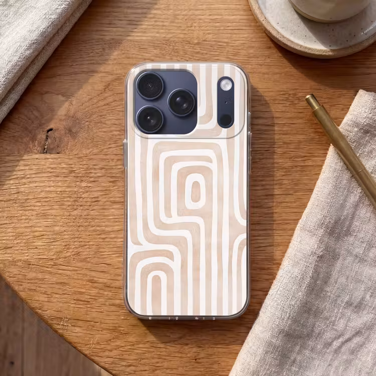 Decoratief - Labyrint - Beige Telefoonhoesje iPhone 17 Pro klein -sfeer1