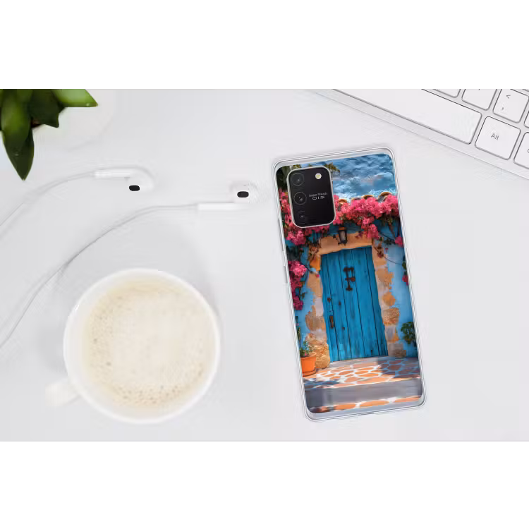 Deur - Hout - Bloemen - Blauw Telefoonhoesje Samsung Galaxy S10 Lite klein -oordopS10Lite