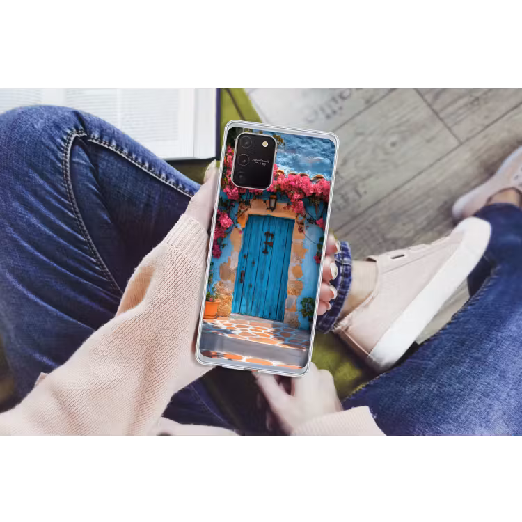 Deur - Hout - Bloemen - Blauw Telefoonhoesje Samsung Galaxy S10 Lite klein -handS10Lite
