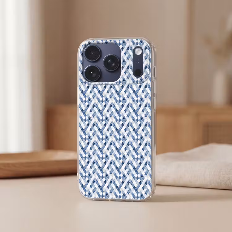 Diamant - Patroon - Blauw - Wit Telefoonhoesje iPhone 17 Pro klein 878 -sfeer2