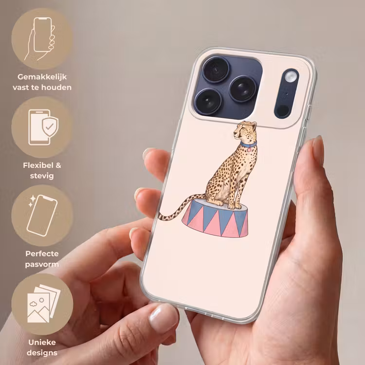Dieren - Circus - Illustratie - Vintage - Roze Telefoonhoesje iPhone 17 Pro klein -sfeer3_NL