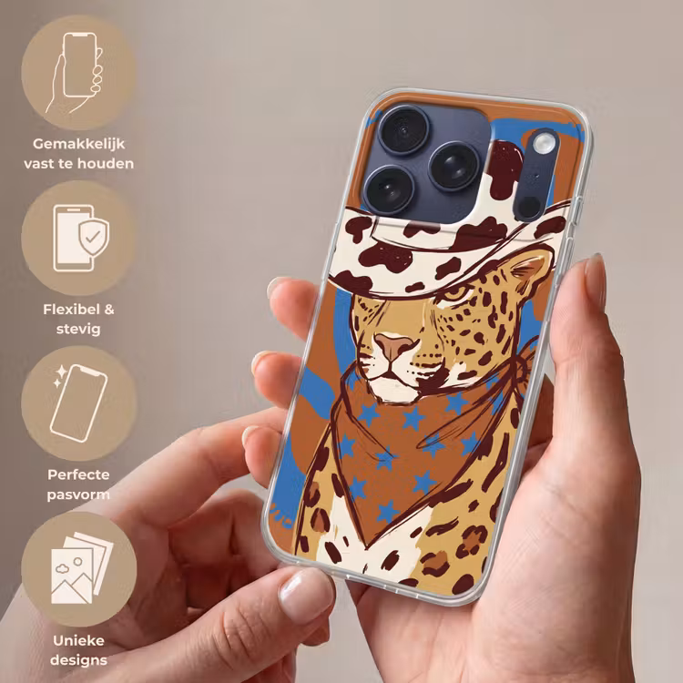 Dieren - Cowboyhoed - Modern - Illustratie - Bruin Telefoonhoesje iPhone 17 Pro klein -sfeer3_NL