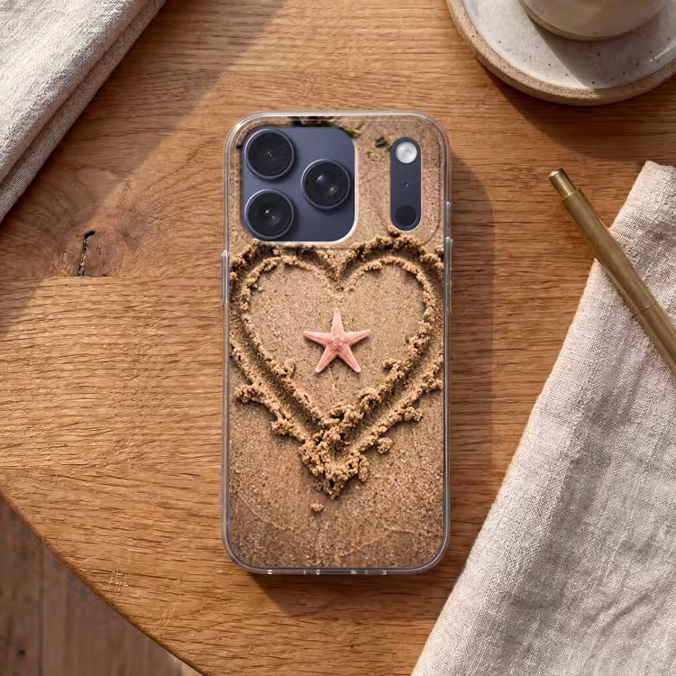 Dieren - Hart - Strand - Zand - Roze Telefoonhoesje iPhone 17 Pro klein -sfeer1