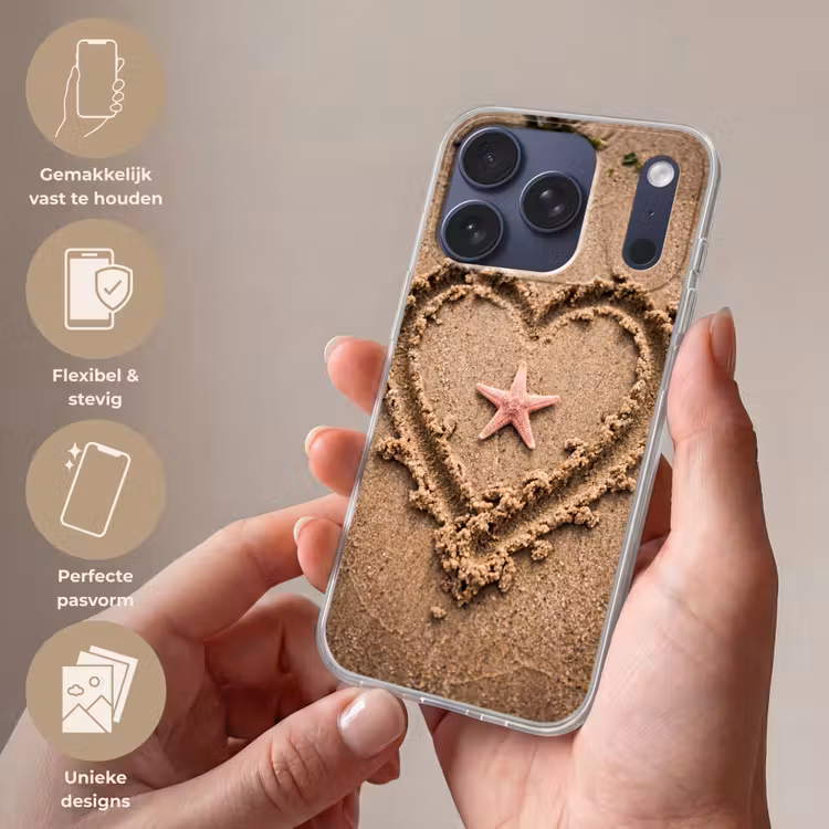 Dieren - Hart - Strand - Zand - Roze Telefoonhoesje iPhone 17 Pro klein -sfeer3_NL