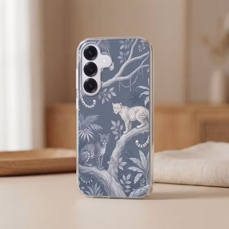 Dieren - Jungle - Illustratie - Bomen - Blauw Telefoonhoesje Samsung Galaxy S26 klein -sfeer2
