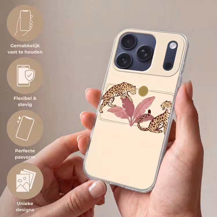 Dieren - Kat - Jungle - Illustratie - Beige Telefoonhoesje iPhone 17 Pro klein -sfeer3_NL