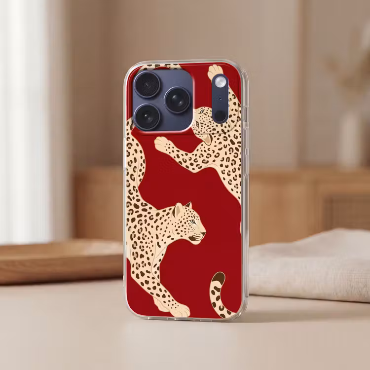 Dieren - Luipaard - Abstract - Rood - Modern Telefoonhoesje iPhone 17 Pro klein -sfeer2