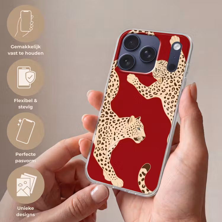 Dieren - Luipaard - Abstract - Rood - Modern Telefoonhoesje iPhone 17 Pro klein -sfeer3_NL