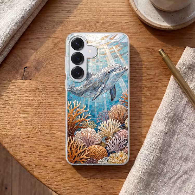 Dieren - Mozaïek - Oceaan - Koraal - Blauw Telefoonhoesje Samsung Galaxy S26 klein -sfeer1