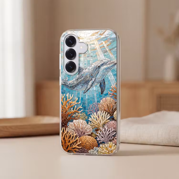 Dieren - Mozaïek - Oceaan - Koraal - Blauw Telefoonhoesje Samsung Galaxy S26 klein -sfeer2