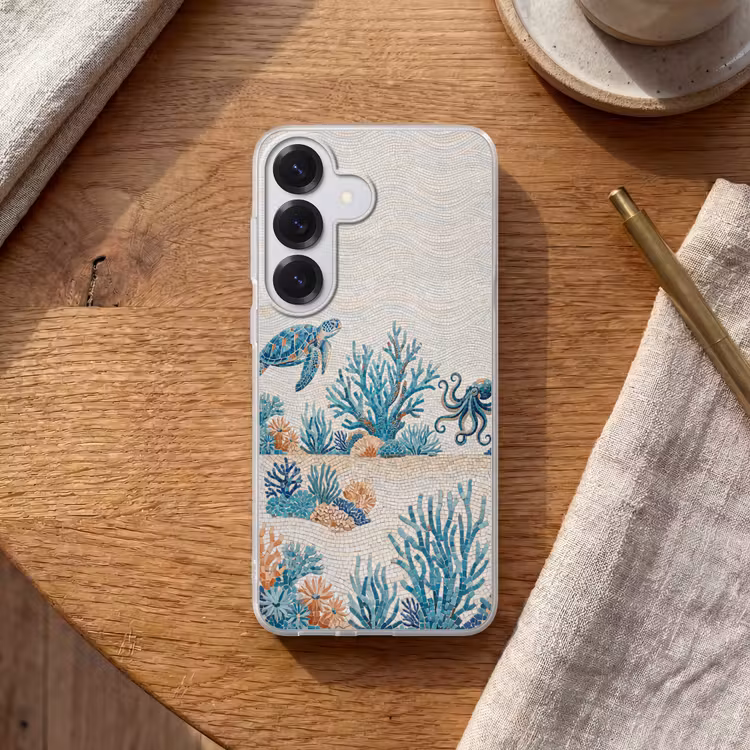 Dieren - Onderwater - Natuur - Mozaïek - Blauw Telefoonhoesje Samsung Galaxy S26 klein -sfeer1