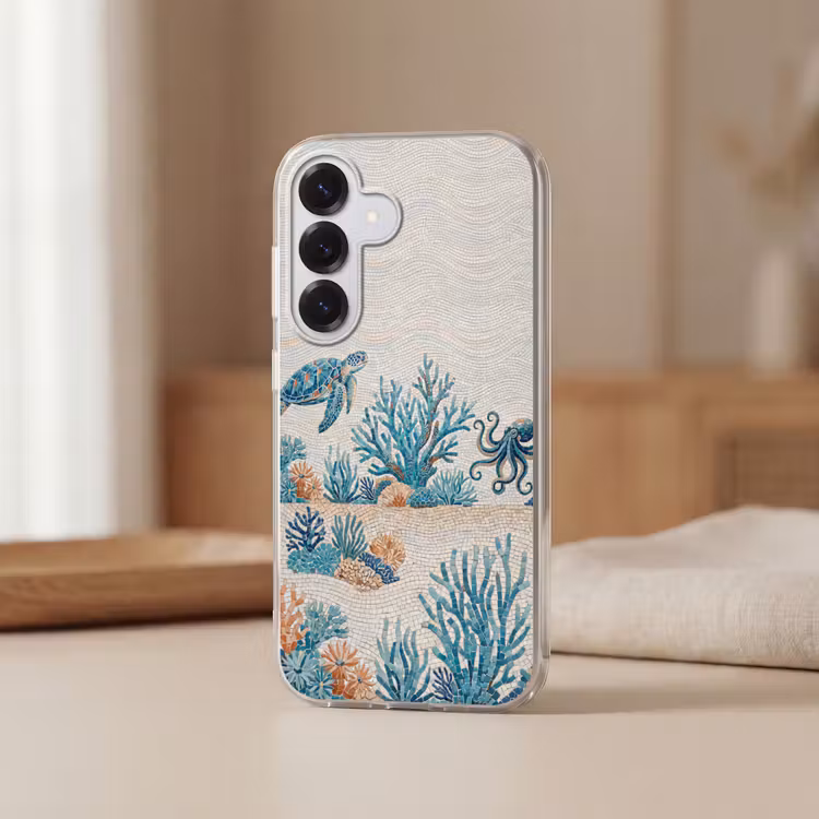 Dieren - Onderwater - Natuur - Mozaïek - Blauw Telefoonhoesje Samsung Galaxy S26 klein -sfeer2