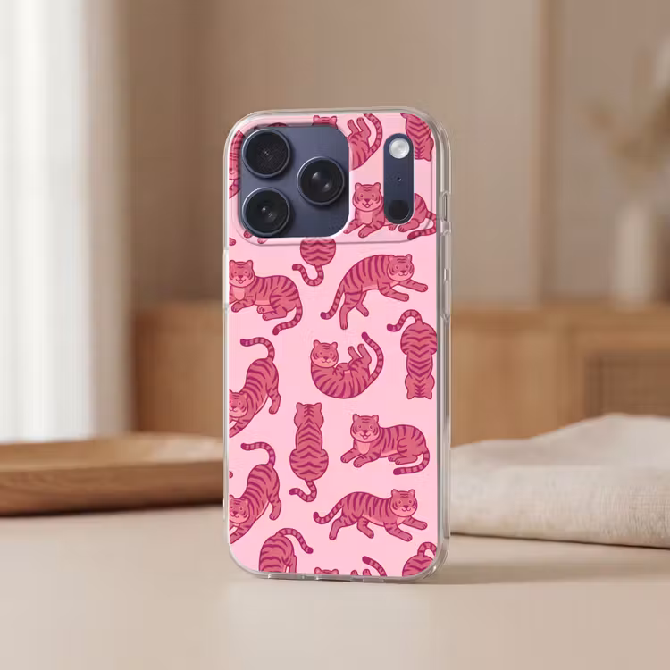 Dieren - Patroon - Roze - Speels - Cartoon Telefoonhoesje iPhone 17 Pro klein -sfeer2