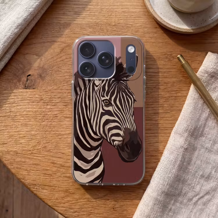 Dieren - Zebrahoofd - Wildlife - Modern - Bruin Telefoonhoesje iPhone 17 Pro klein -sfeer1