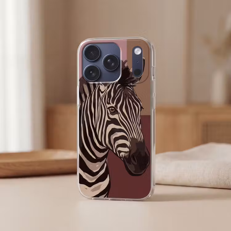Dieren - Zebrahoofd - Wildlife - Modern - Bruin Telefoonhoesje iPhone 17 Pro klein -sfeer2