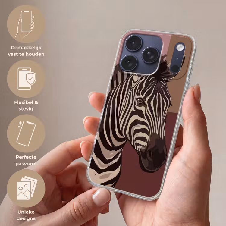 Dieren - Zebrahoofd - Wildlife - Modern - Bruin Telefoonhoesje iPhone 17 Pro klein -sfeer3_NL