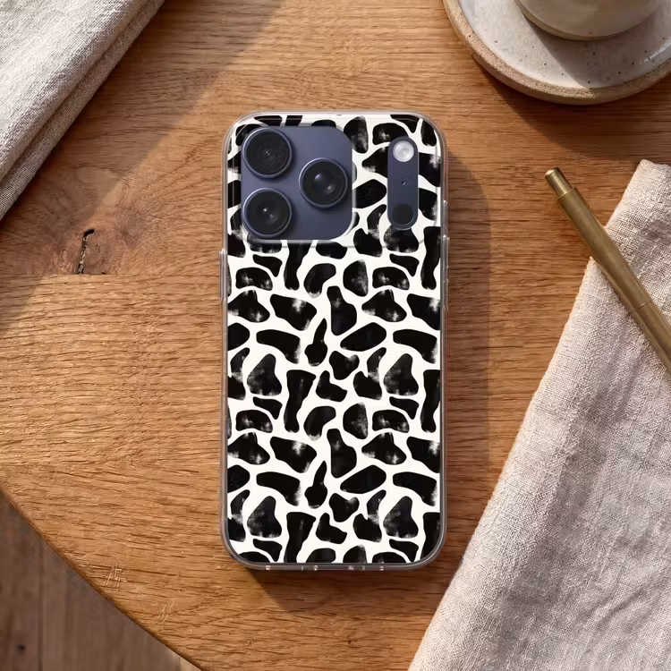 Dierenpatroon - Vlekken - Zwart - Wit Telefoonhoesje iPhone 17 Pro klein 878 -sfeer1
