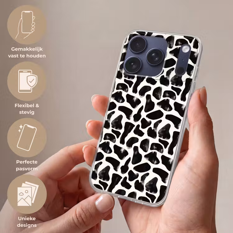 Dierenpatroon - Vlekken - Zwart - Wit Telefoonhoesje iPhone 17 Pro klein 878 -sfeer3_NL