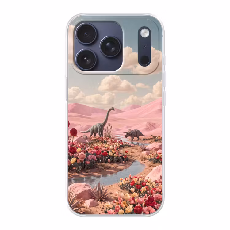 Telefoonhoesje - Dinosaurus - Roze - Landschap - Dinosaurus - Roze - Landschap Telefoonhoesje iPhone 17 Pro klein
