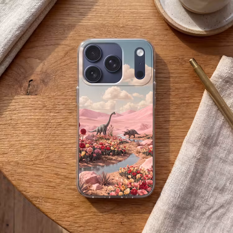 Telefoonhoesje - Dinosaurus - Roze - Landschap - Dinosaurus - Roze - Landschap Telefoonhoesje iPhone 17 Pro klein