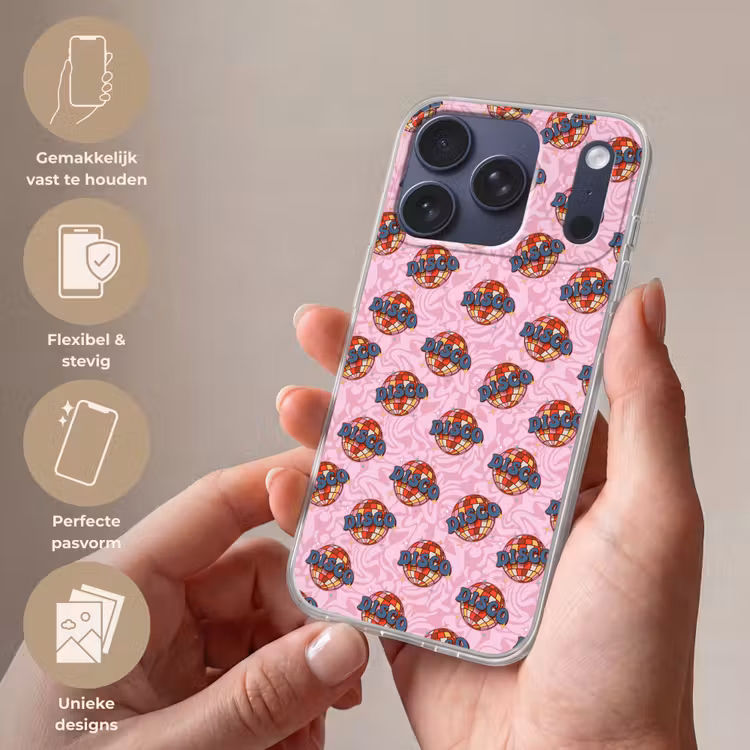 Disco - Bal - Patroon - Roze Telefoonhoesje iPhone 17 Pro klein 878 -sfeer3_NL