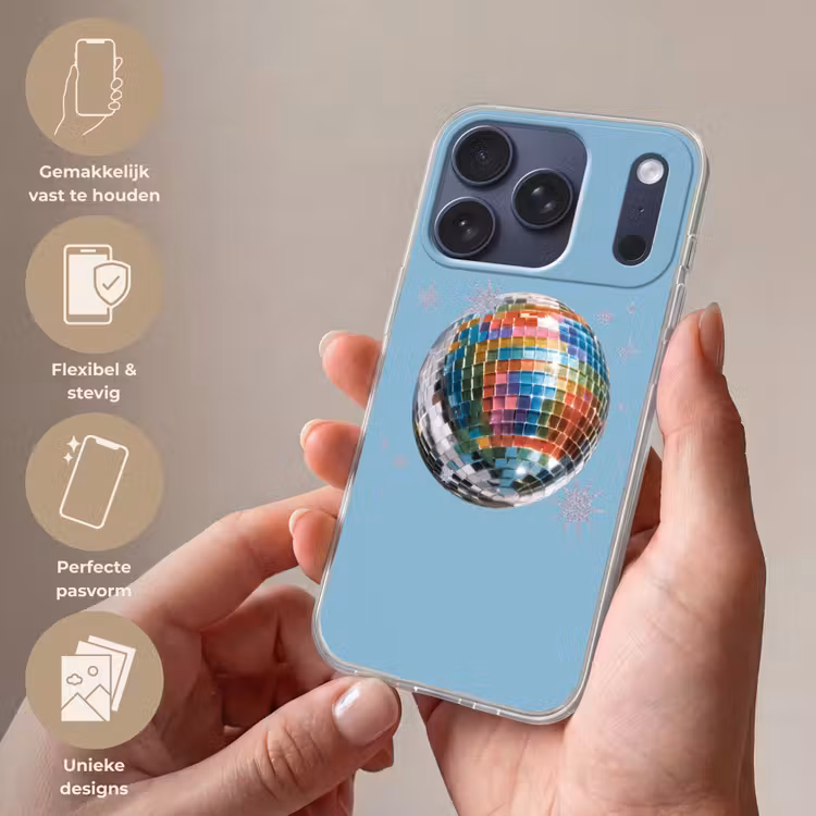 Discobal - Glinsterende sterren - Regenboog Telefoonhoesje iPhone 17 Pro klein -sfeer3_NL