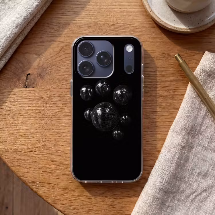 Discoballen - Minimalistisch - Zwart Telefoonhoesje iPhone 17 Pro klein -sfeer1