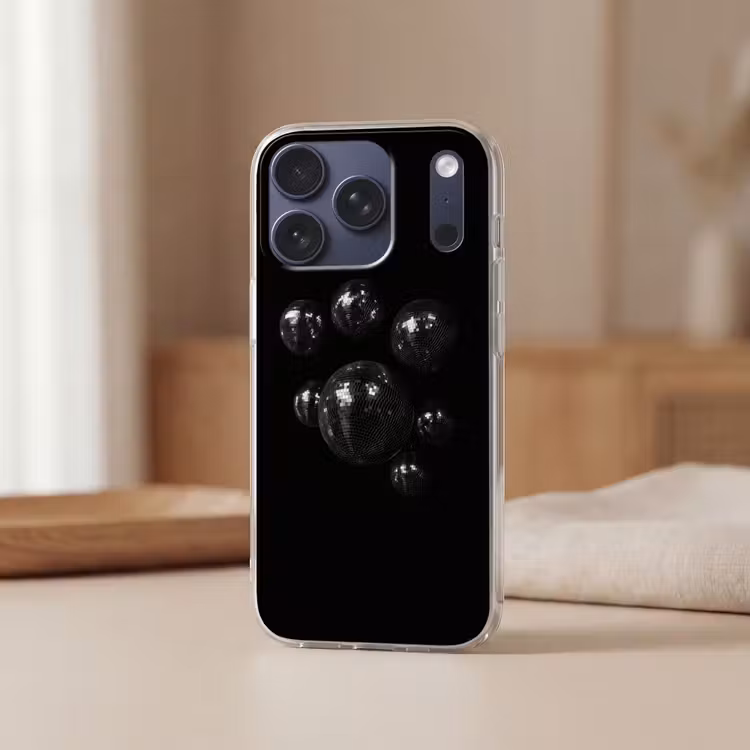 Discoballen - Minimalistisch - Zwart Telefoonhoesje iPhone 17 Pro klein -sfeer2