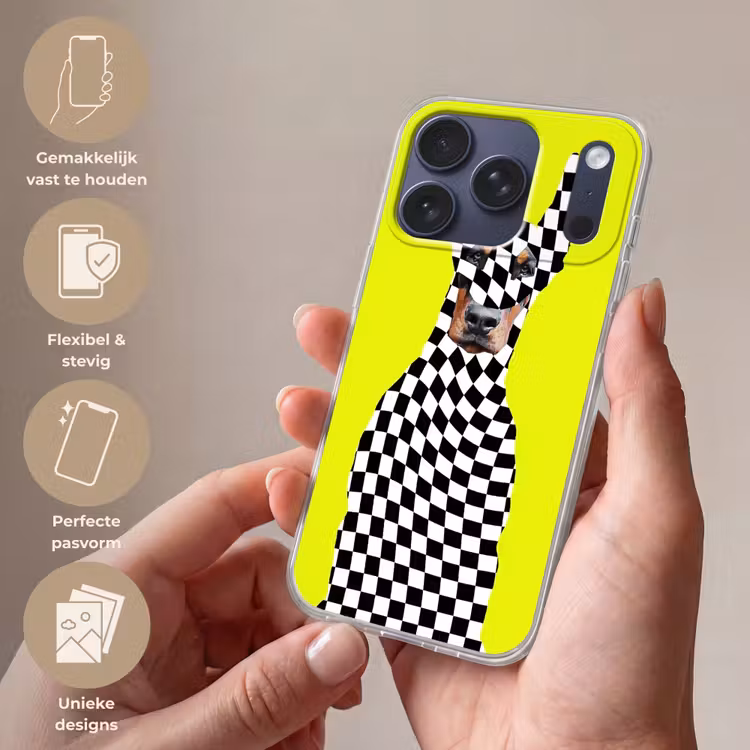 Dobermann - Geblokt - Geel Telefoonhoesje iPhone 17 Pro klein -sfeer3_NL