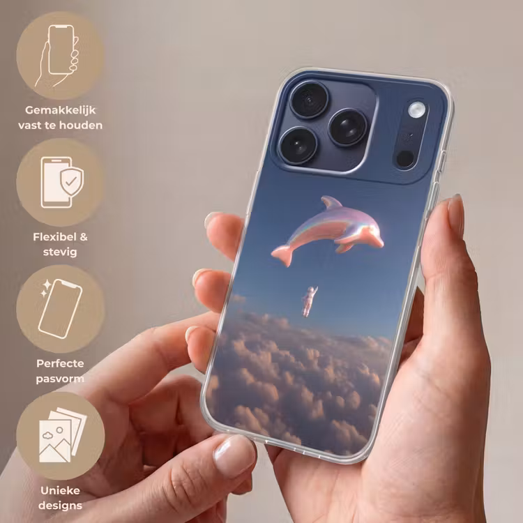 Dolfijn - Roze - Astronaut Telefoonhoesje iPhone 17 Pro klein -sfeer3_NL