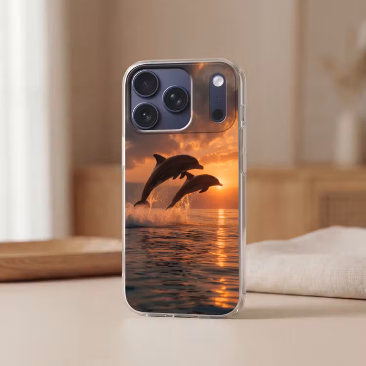 Dolfijnen - Zee - Realistisch Telefoonhoesje iPhone 17 Pro klein -sfeer2