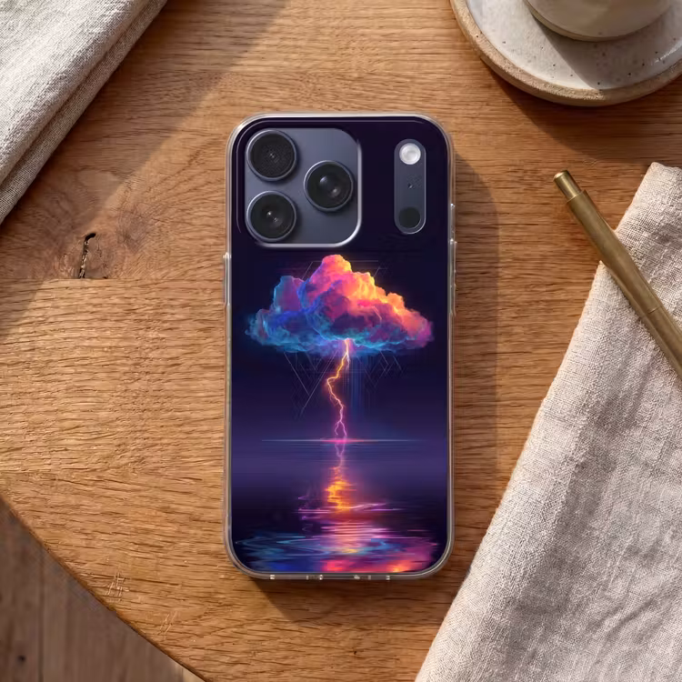 Donderwolk - Bliksemschicht - Licht - Blauw Telefoonhoesje iPhone 17 Pro klein -sfeer1
