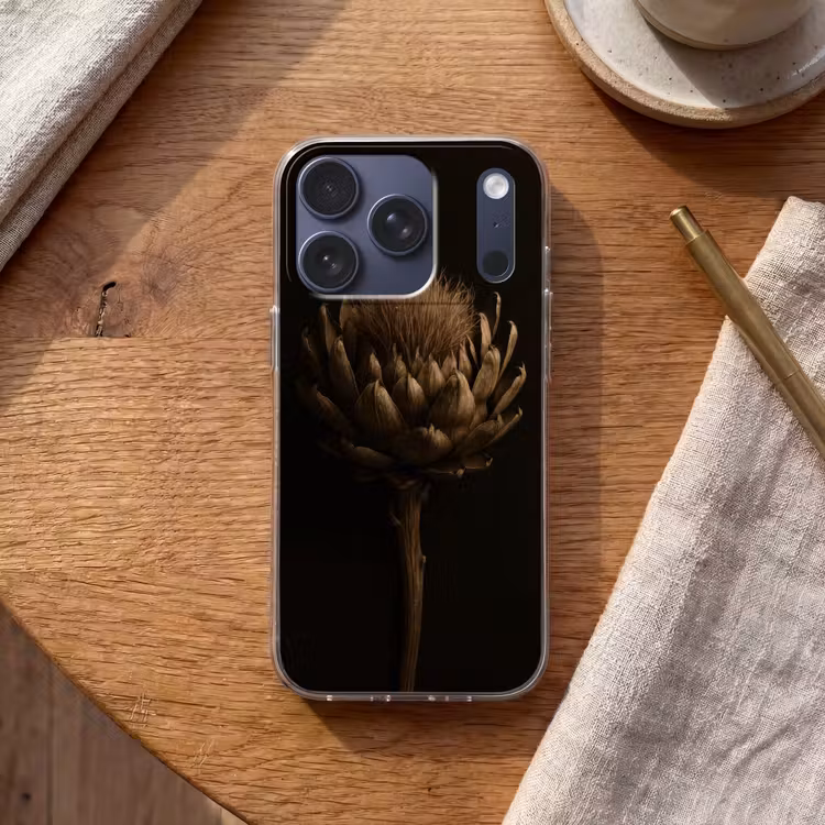 Donkerbruin - Bloem - Textuur - Artisjok Telefoonhoesje iPhone 17 Pro klein -sfeer1