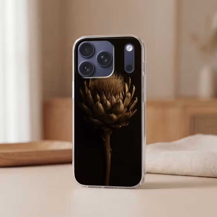 Donkerbruin - Bloem - Textuur - Artisjok Telefoonhoesje iPhone 17 Pro klein -sfeer2