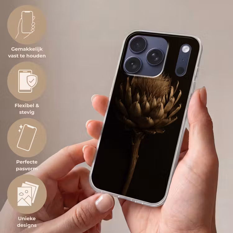 Donkerbruin - Bloem - Textuur - Artisjok Telefoonhoesje iPhone 17 Pro klein -sfeer3_NL