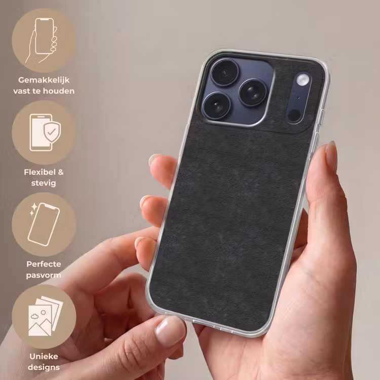 Donkergrijs - Asfaltstructuur - Ruw Telefoonhoesje iPhone 17 Pro klein 878 -sfeer3_NL