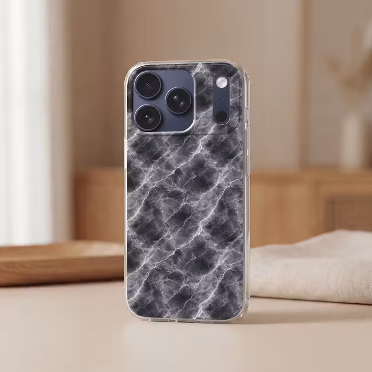 Donkergrijs - Bliksem - Marmer Telefoonhoesje iPhone 17 Pro klein 878 -sfeer2