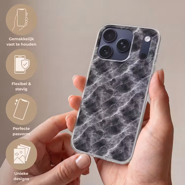 Donkergrijs - Bliksem - Marmer Telefoonhoesje iPhone 17 Pro klein 878 -sfeer3_NL