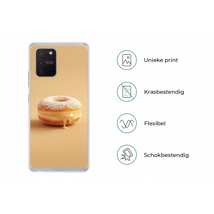 Donut - Romig - Poedersuiker - Beige Telefoonhoesje Samsung Galaxy S10 Lite klein -specsS10Lite